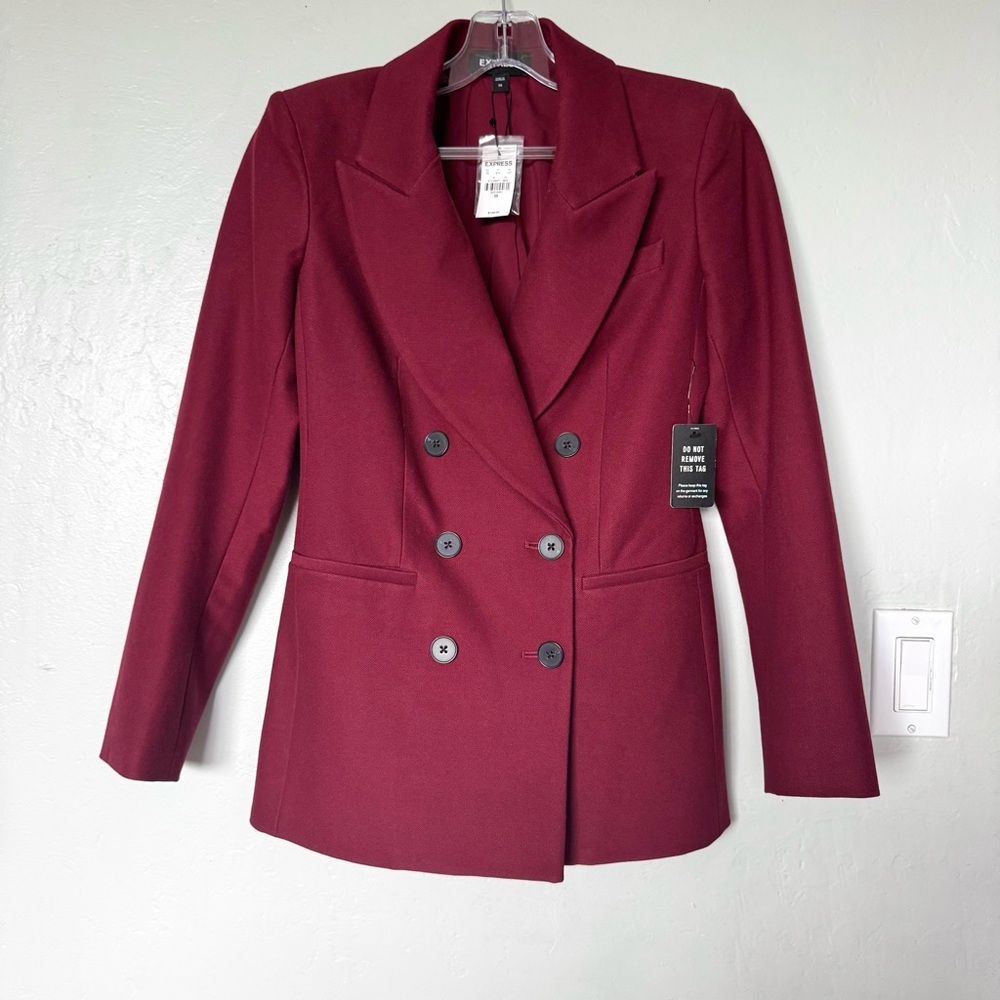 Express Peak Lapel Double Breasted Blazer in Burgundy Size XS